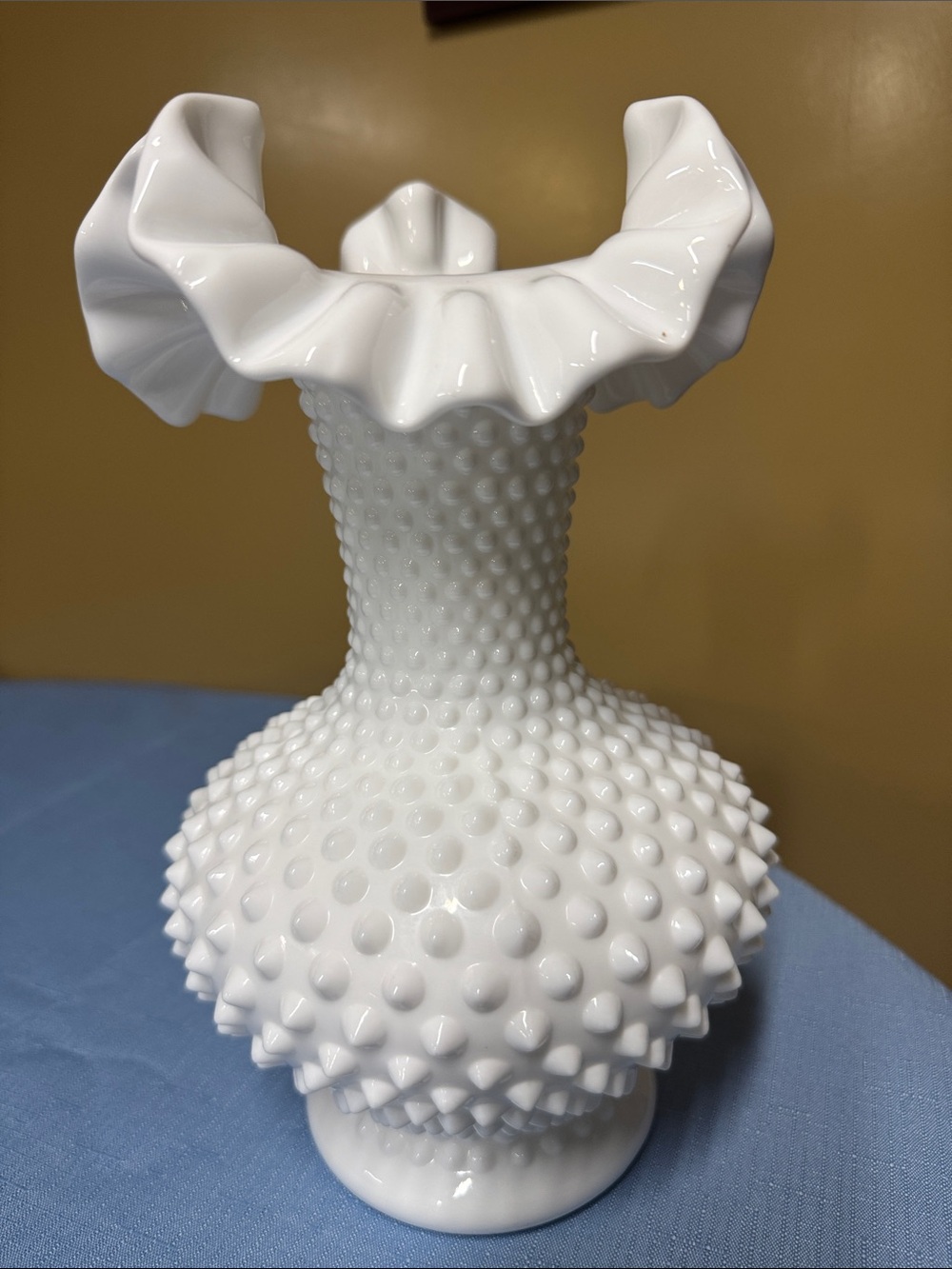 FENTON Milk Glass HOBNAIL RUFFLED VASE 10.5" TALL